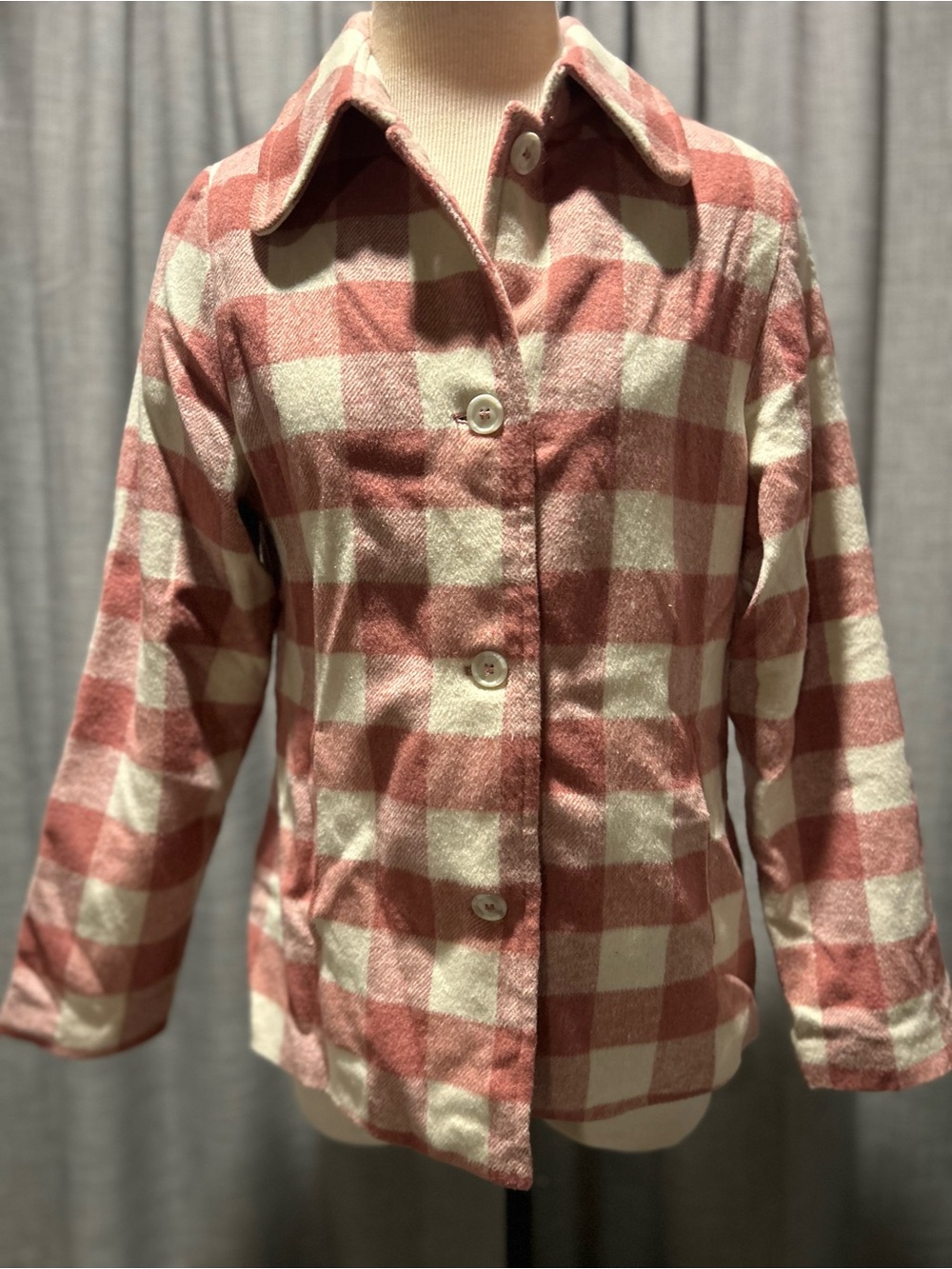 Women's Pink and Cream Plaid Button-Front Jacket